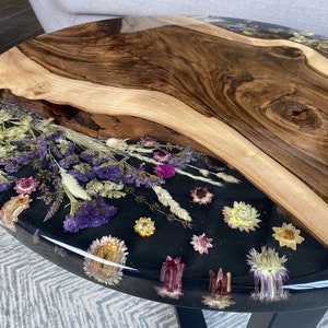 Real Pressed Flower Coffee Table, Table with Flower, Epoxy Resin Table, Resin End Table, Epoxy Resin Table, Floral Resin Coffee Table