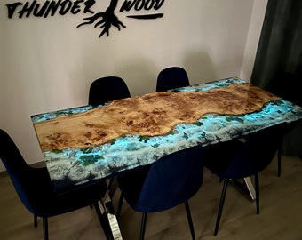 Świecący w ciemności stół jadalny z żywicy epoksydowej, prostokątne biurko, drewniany stół kuchenny, wyjątkowy stół konferencyjny
