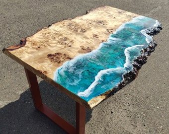 Custom Dining Table, Ocean Wave Epoxy Table, Epoxy Resin Home Decor, Epoxy Furniture, Epoxy Resin Table, Conference Room Table, Wood Table