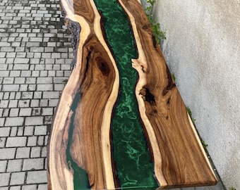 Table de salle à manger époxy Live Edge River, table de cuisine en dalle de bois massif, dimension personnalisée