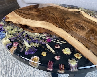 Real Pressed Flower Coffee Table, Table with Flower, Epoxy Resin Table, Resin End Table, Epoxy Resin Table, Floral Resin Coffee Table
