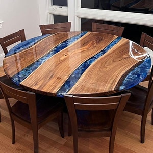 Custom Round Epoxy Dining Table, Wood & Resin River Table, Handmade Kitchen Table, Custom Size Dining Furniture, Large Round Dine Table