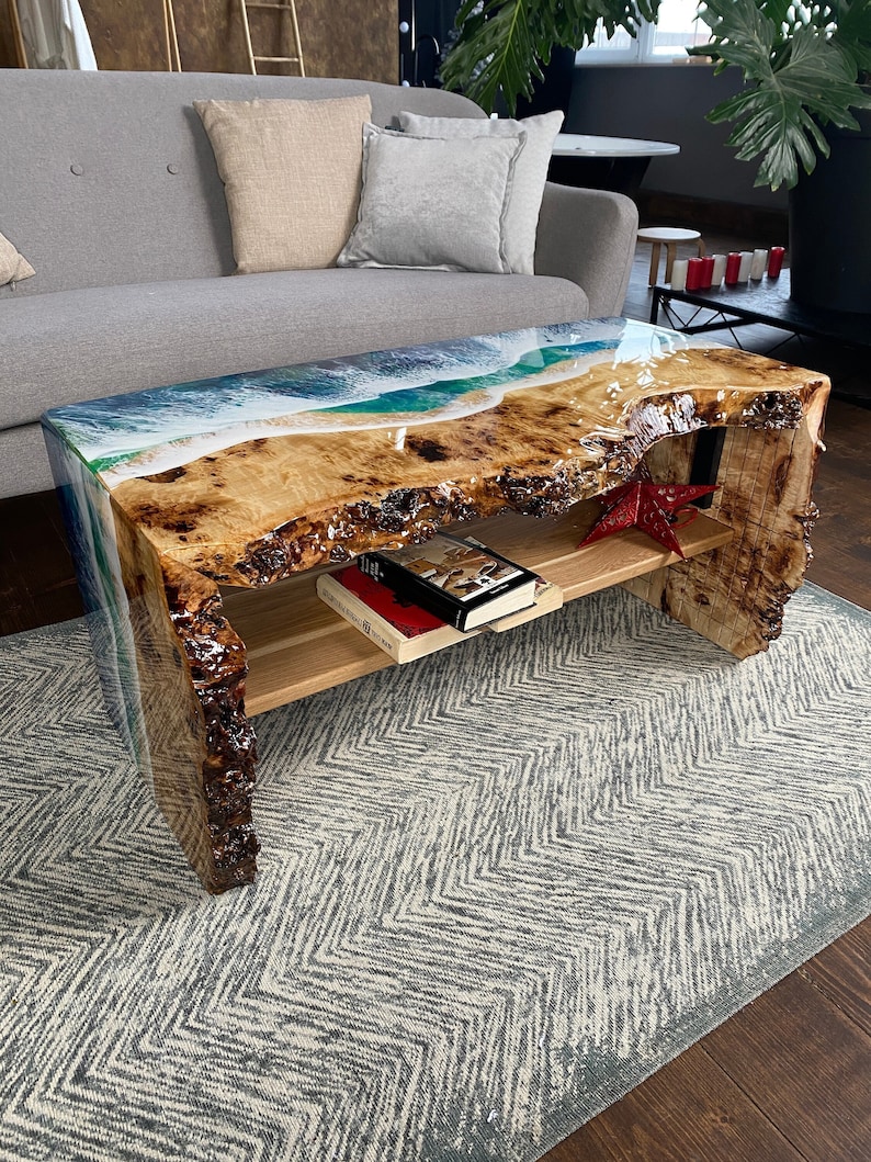 Ocean Epoxy Resin Table, Custom Live Edge Waterfall Table, Epoxy Sofa ...