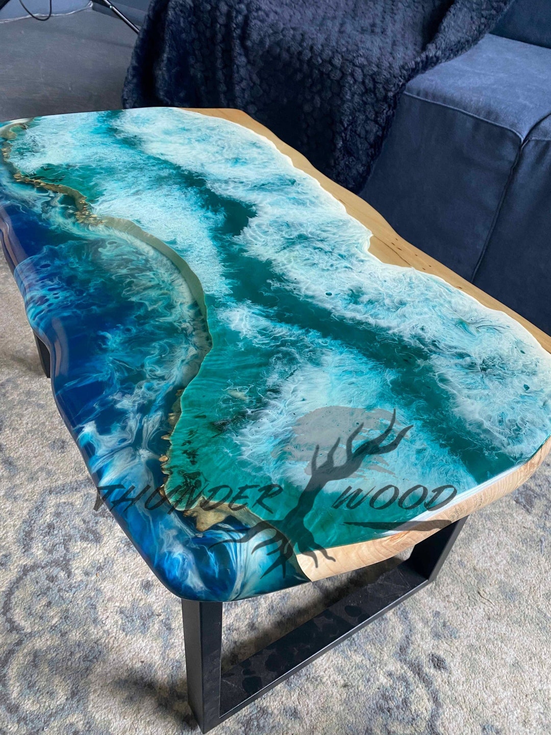 Ocean Epoxy Dine Table Live Edge Table Custom Dining Table Etsy