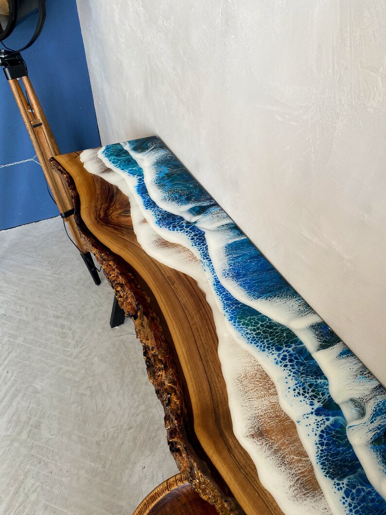 Handmade Ocean Wave Epoxy Console Table, Walnut Entryway Table - Etsy