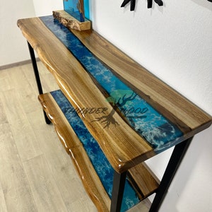 Epoxy Resin Narrow Entryway Table, Handcrafted Console Table, Wood Farmhouse Table, Accent Furniture, Skinny Table, Bar, Breakfast Bar Table image 2