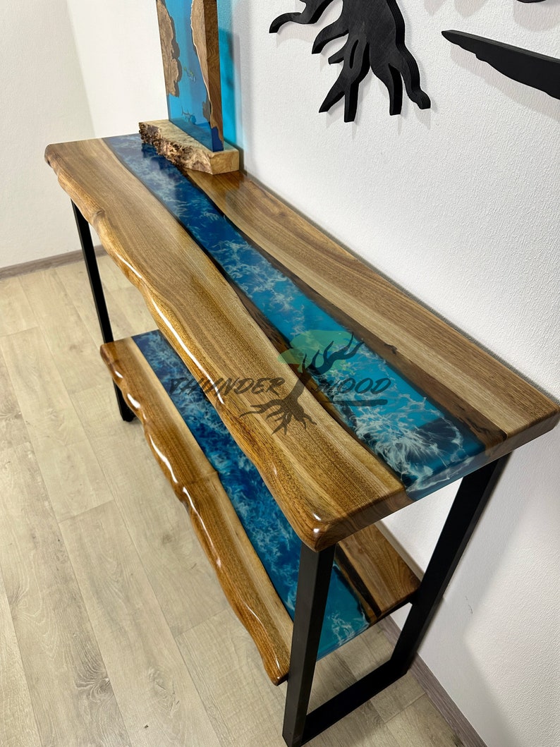 Epoxy Resin Narrow Entryway Table, Handcrafted Console Table, Wood Farmhouse Table, Accent Furniture, Skinny Table, Bar, Breakfast Bar Table image 2