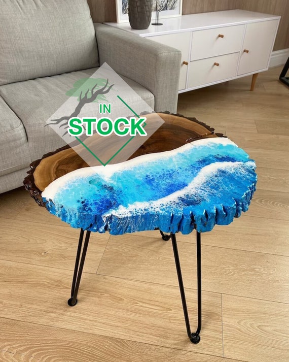 Ocean Wave Coffee Table Slab Table With Hairpin Legs Etsy