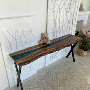 Epoxy Konsolentisch, Live Edge Bar Tischplatte, schmaler Konsolentisch, Flur Haustisch