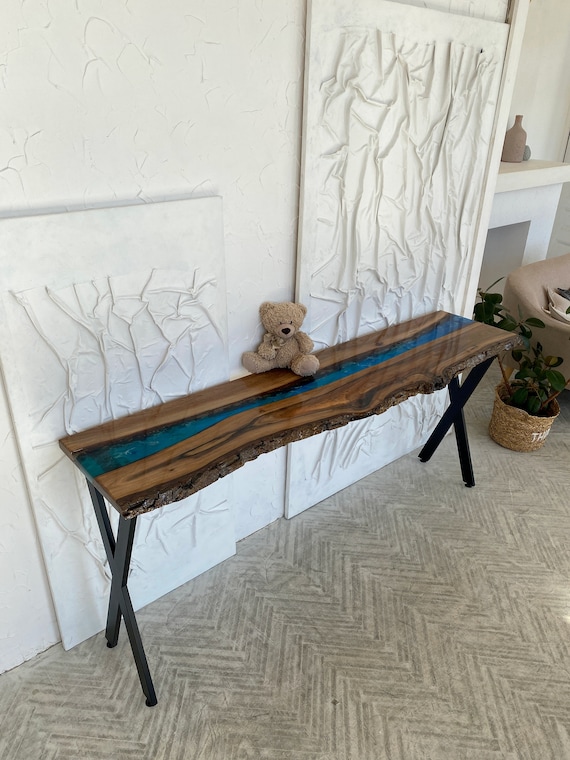 Epoxy Console Entryway Table, Live Edge Bar Table Top, Narrow Console Table, Hallway Home Table