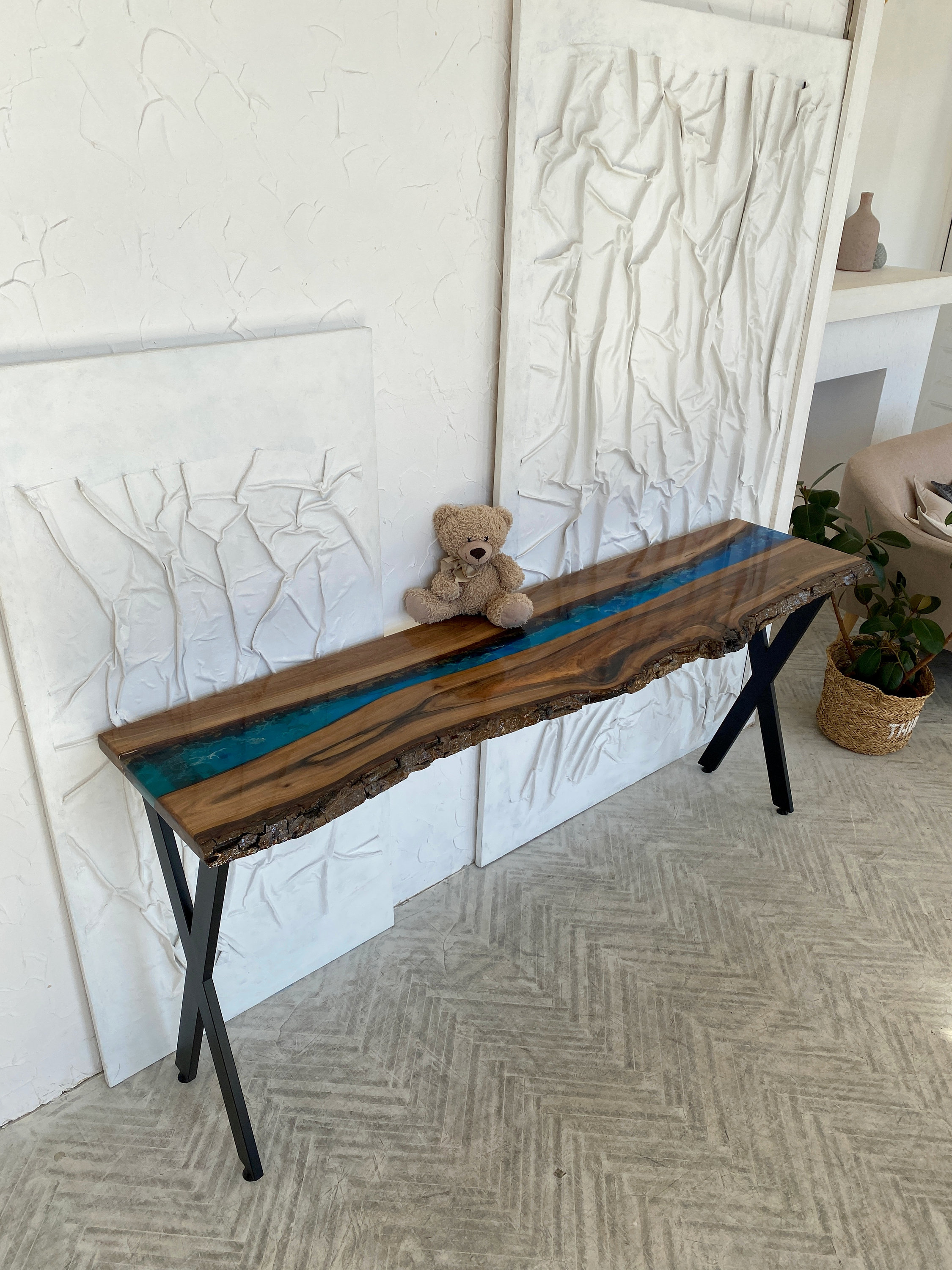 Epoxy Console Entryway Table, Live Edge Bar Table Top, Narrow Console ...