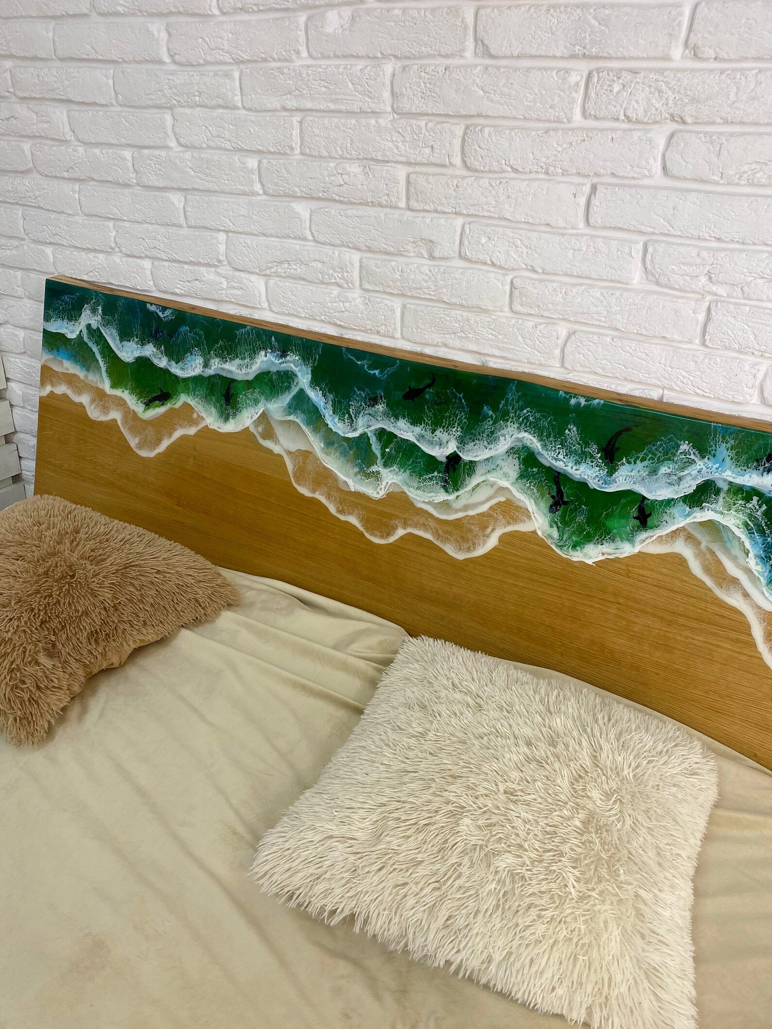 Ocean Wave headboard Live Edge Wood Slab Epoxy furniture Etsy
