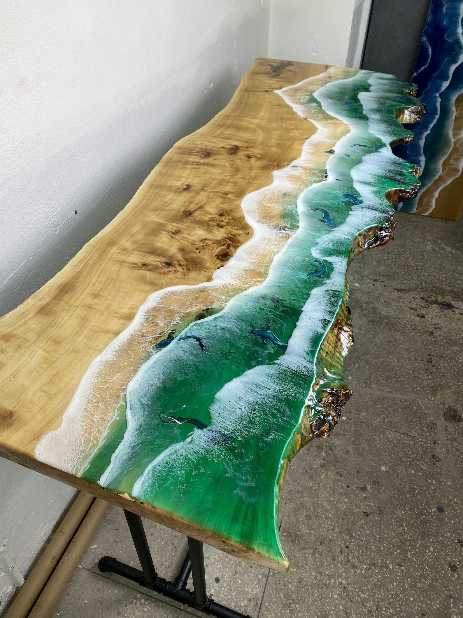 Custom Epoxy Resin Wooden Table Turquoise Madetoorder Etsy