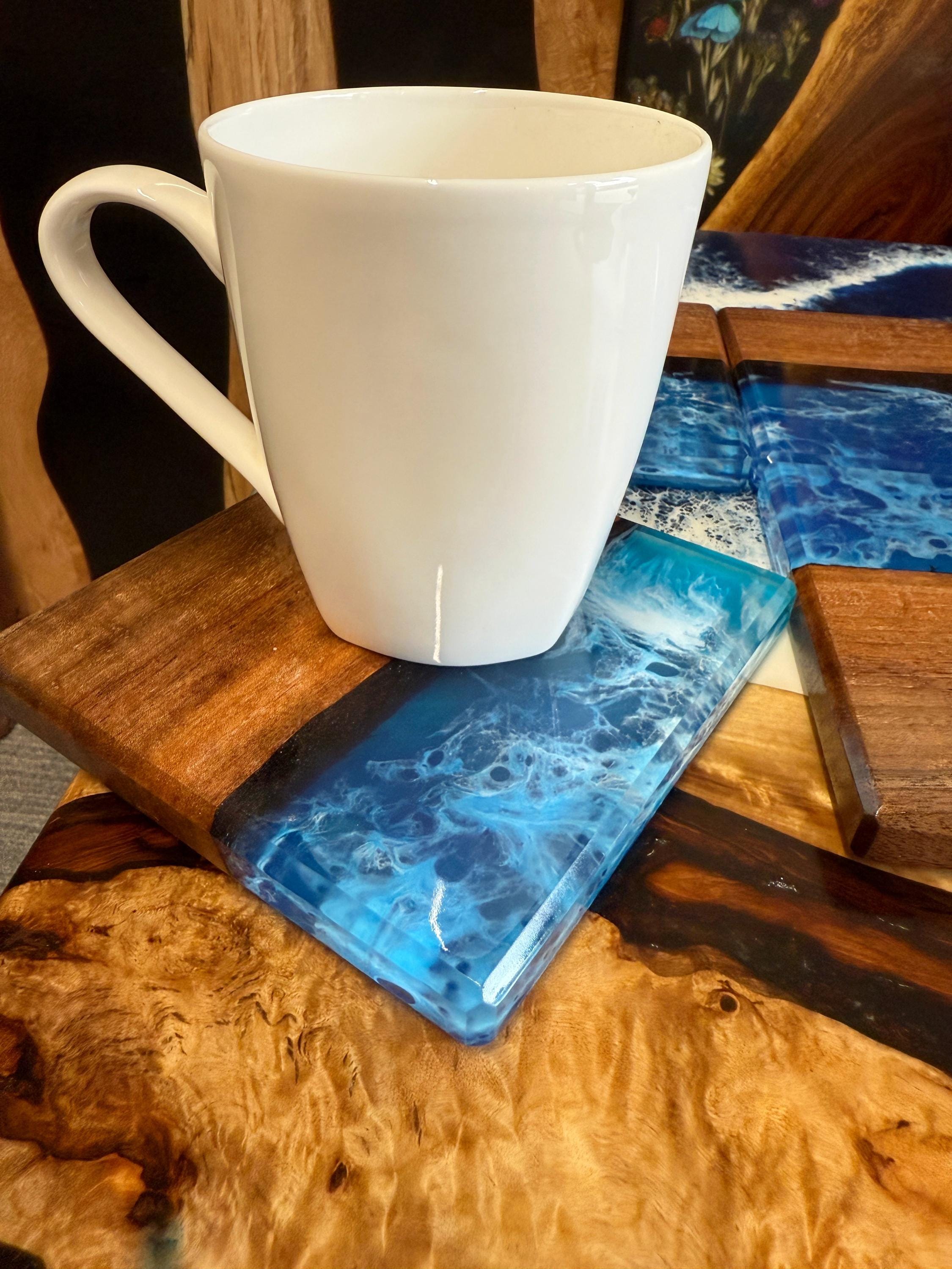 ブルーエポキシ樹脂コースターセット 2/3/4/6/8/10個、エポキシライブ