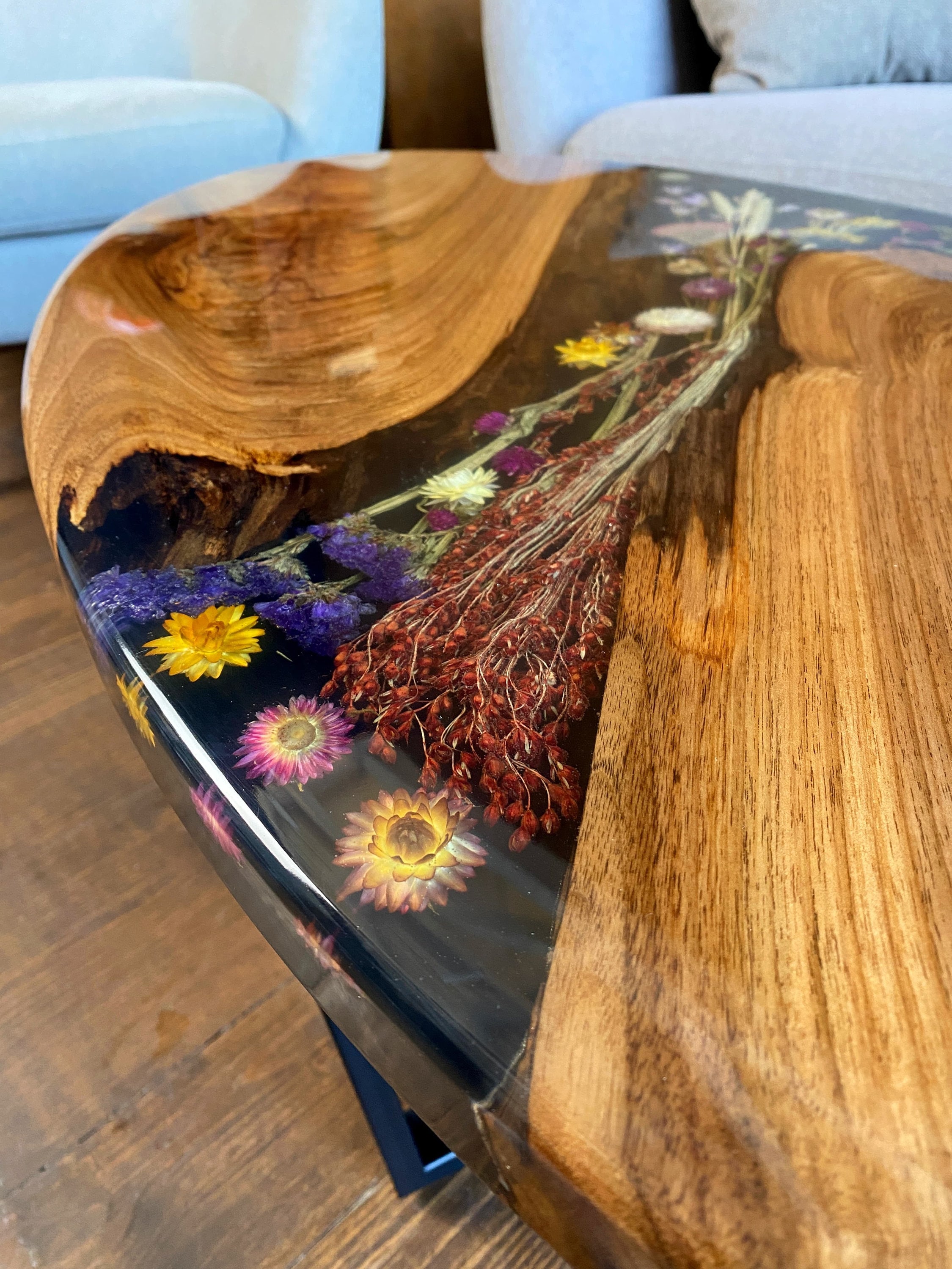 ドライフラワー付きオーバルライブエッジコーヒーテーブル、オーダー