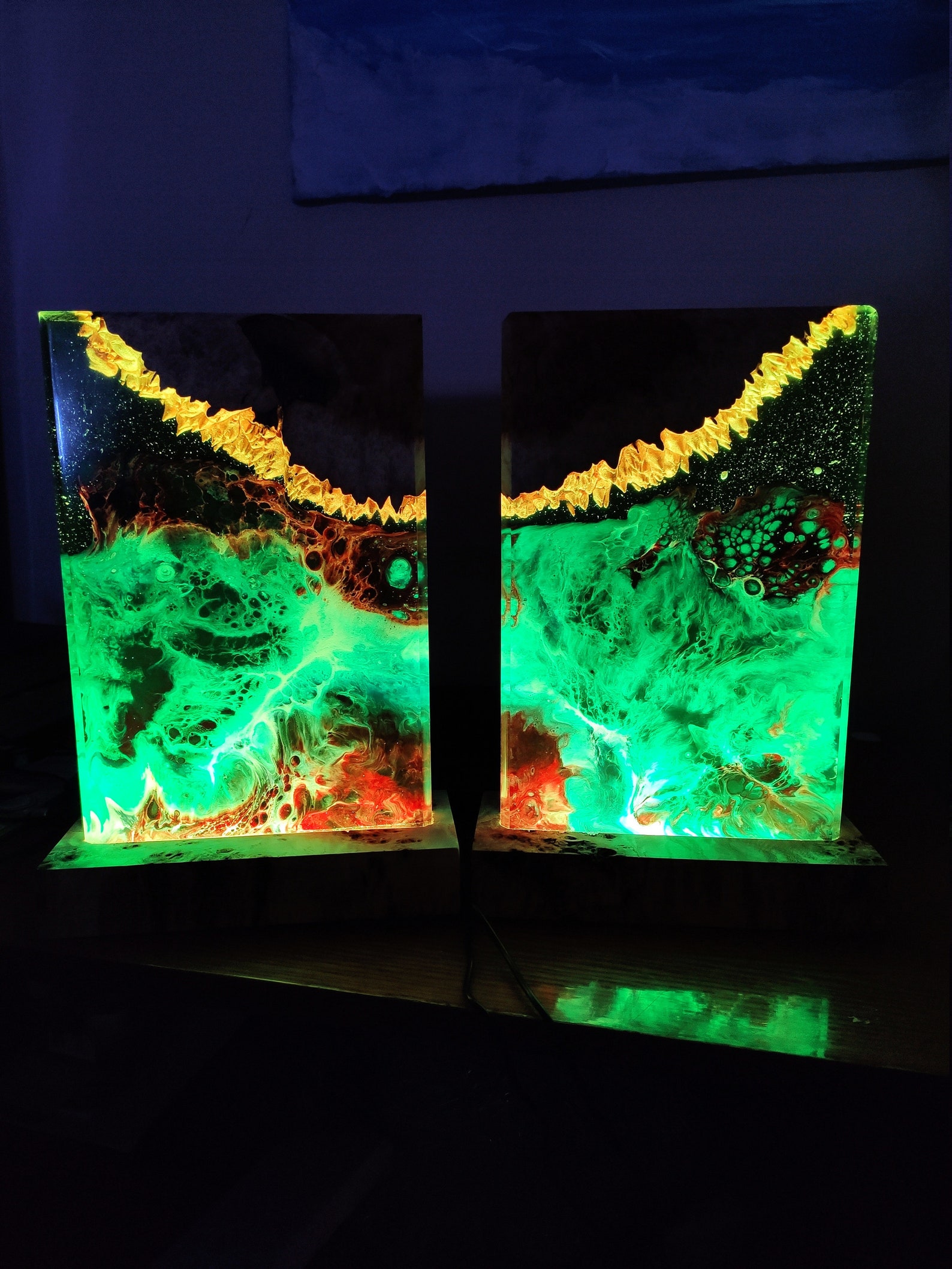 Epoxy Resin Lamp Set of 2 Wood Epoxy Table Lamp Night Light Etsy