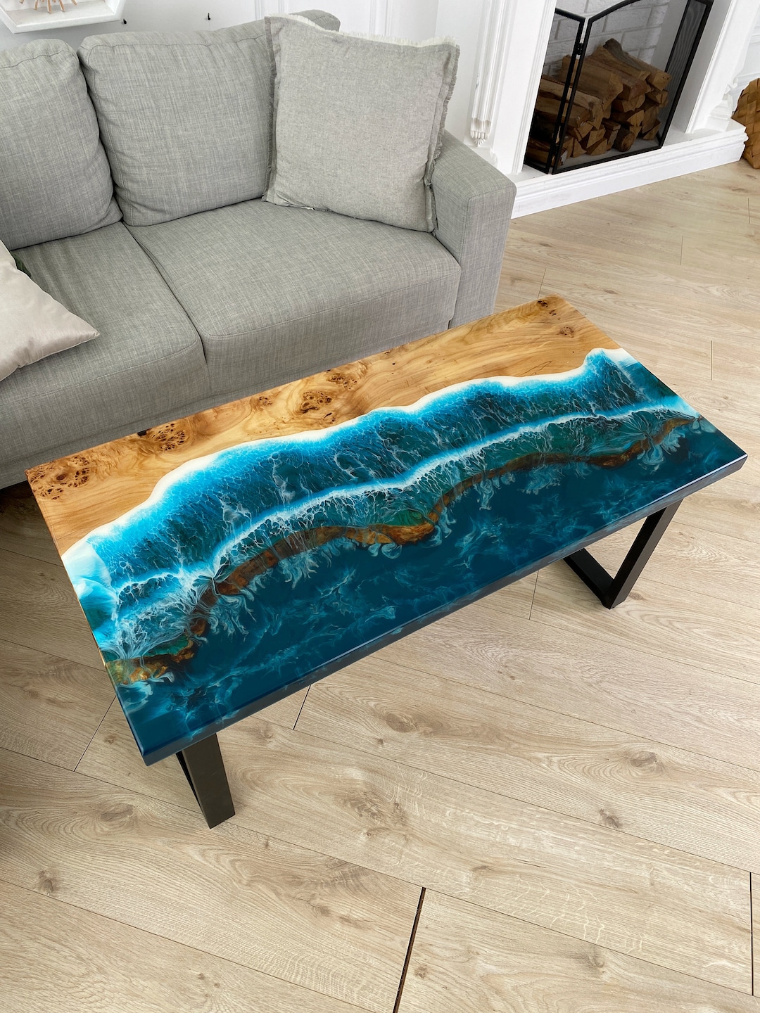 Ocean Wave Epoxy Side Table, Custom Dining Table, Resin Coffee Table ...