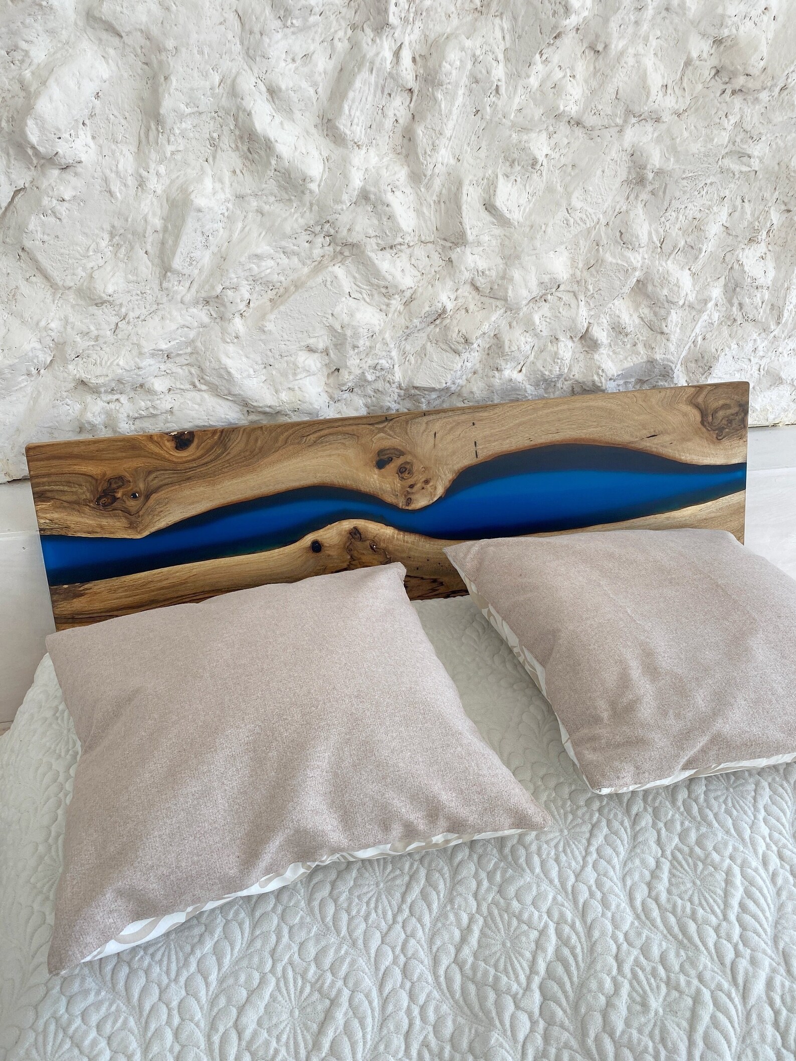 Natural Solid Wood Headboard With Epoxy Resin Bedroom Etsy