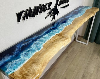 Console Table Ocean Epoxy, Entryway Table, Narrow Console Table, Live Edge Wood Table, Coastal Hallway Table, Custom Size Home Furniture