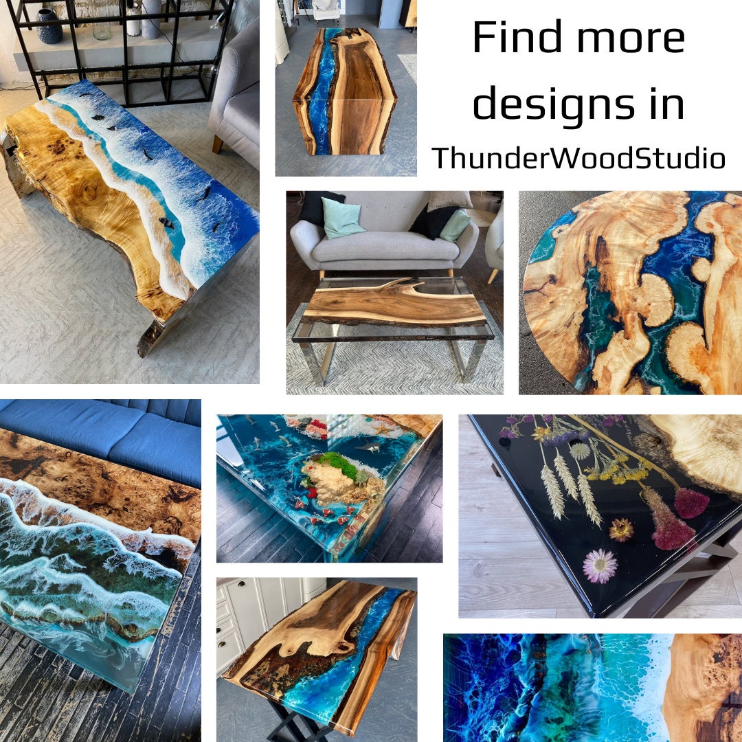 Large Epoxy River Dining Table, Live Edge Wood Table, Blue Resin River ...