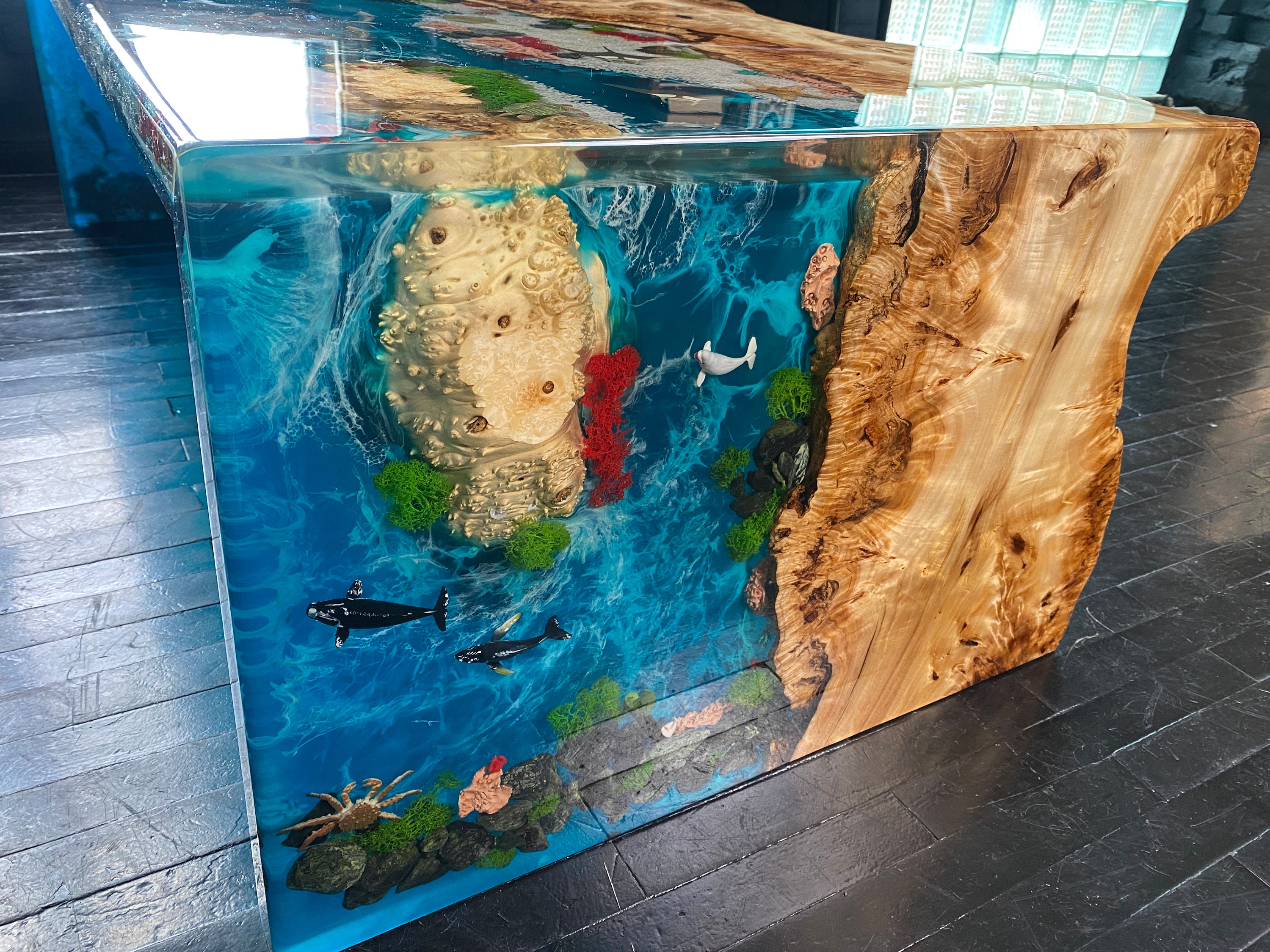 水槽エポキシテーブル、サンゴ礁デザインのオーシャンコーヒーテーブル 水槽エポキシテーブル、サンゴ礁デザインのオーシャンコーヒーテーブル
