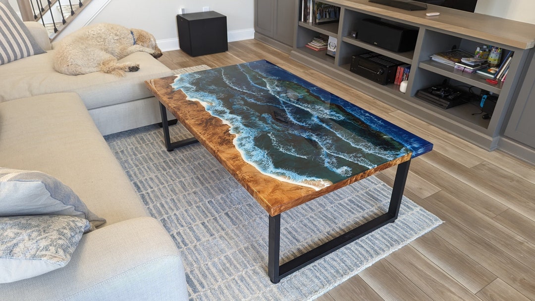 Ocean Epoxy Coffee Table, Modern Wood Resin Wave Table, Coastal Living ...