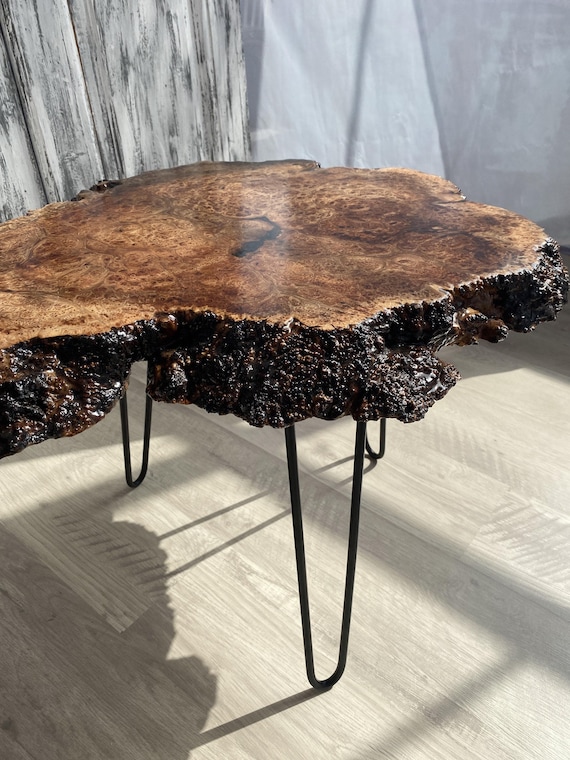 Live Edge Walnut Burl Coffee Table, Natural Wood Slab Accent Table