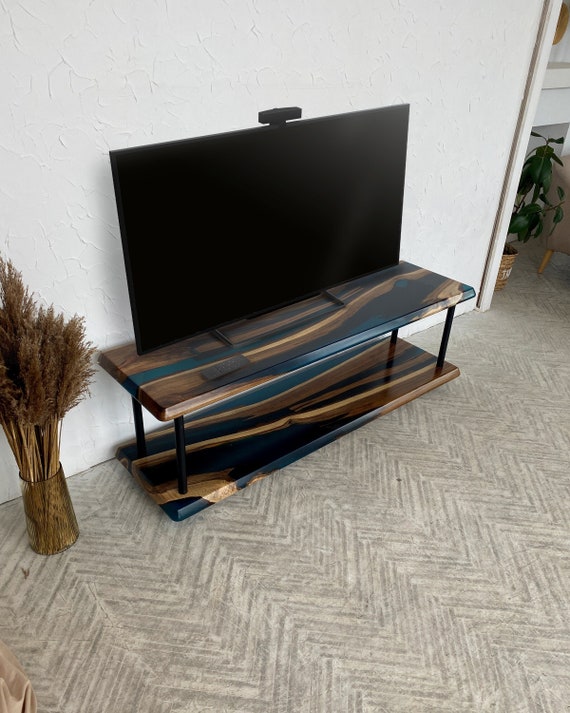 Epoxy Console Table with Shelf,Entryway Table,  Blue Epoxy River Hallway Table, Handmade Furniture, Accent Table, Living Room Table