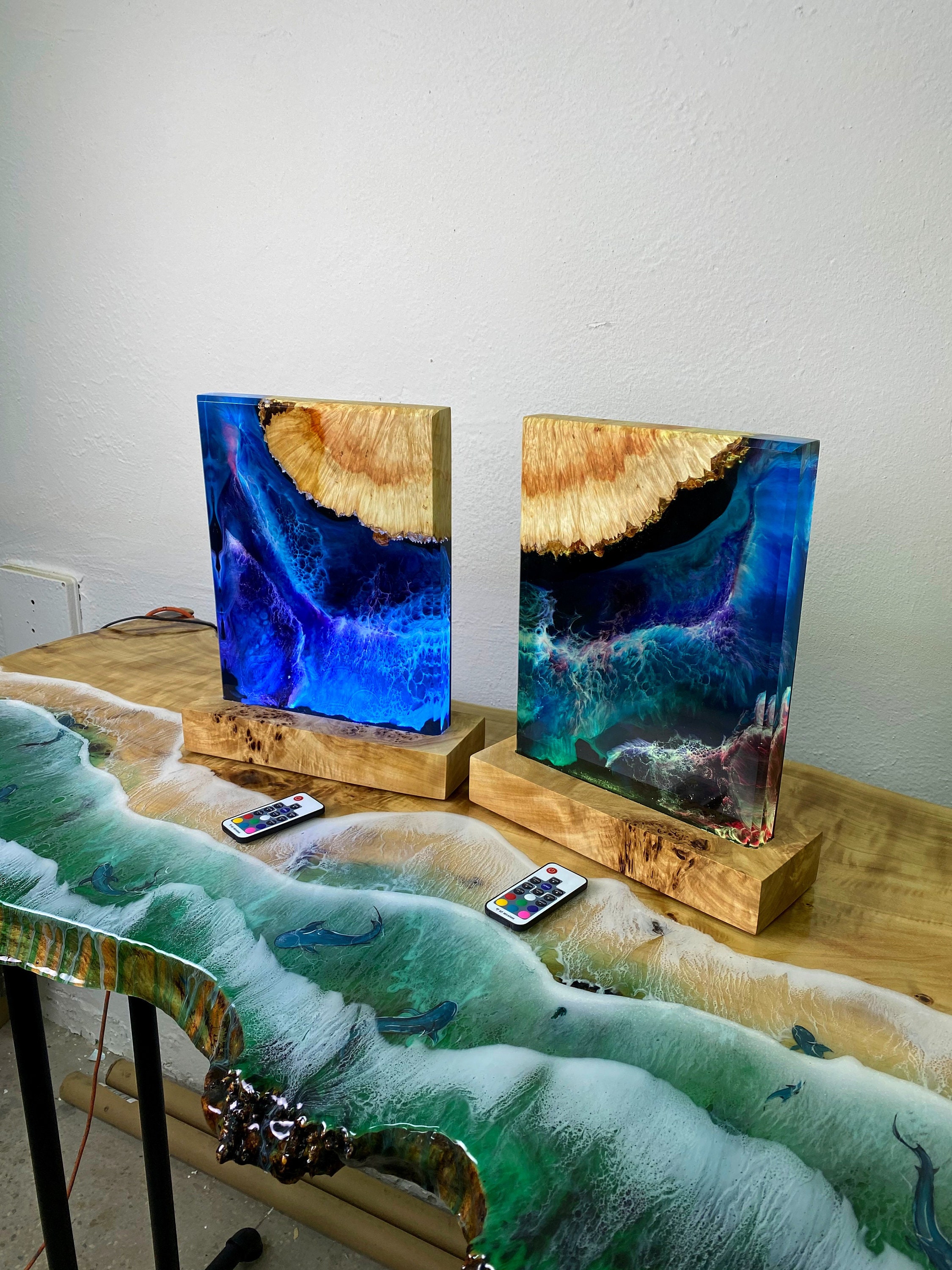Bed Side Table Lamp Epoxy Resin Lamp Set of 2 Lamps Epoxy Etsy