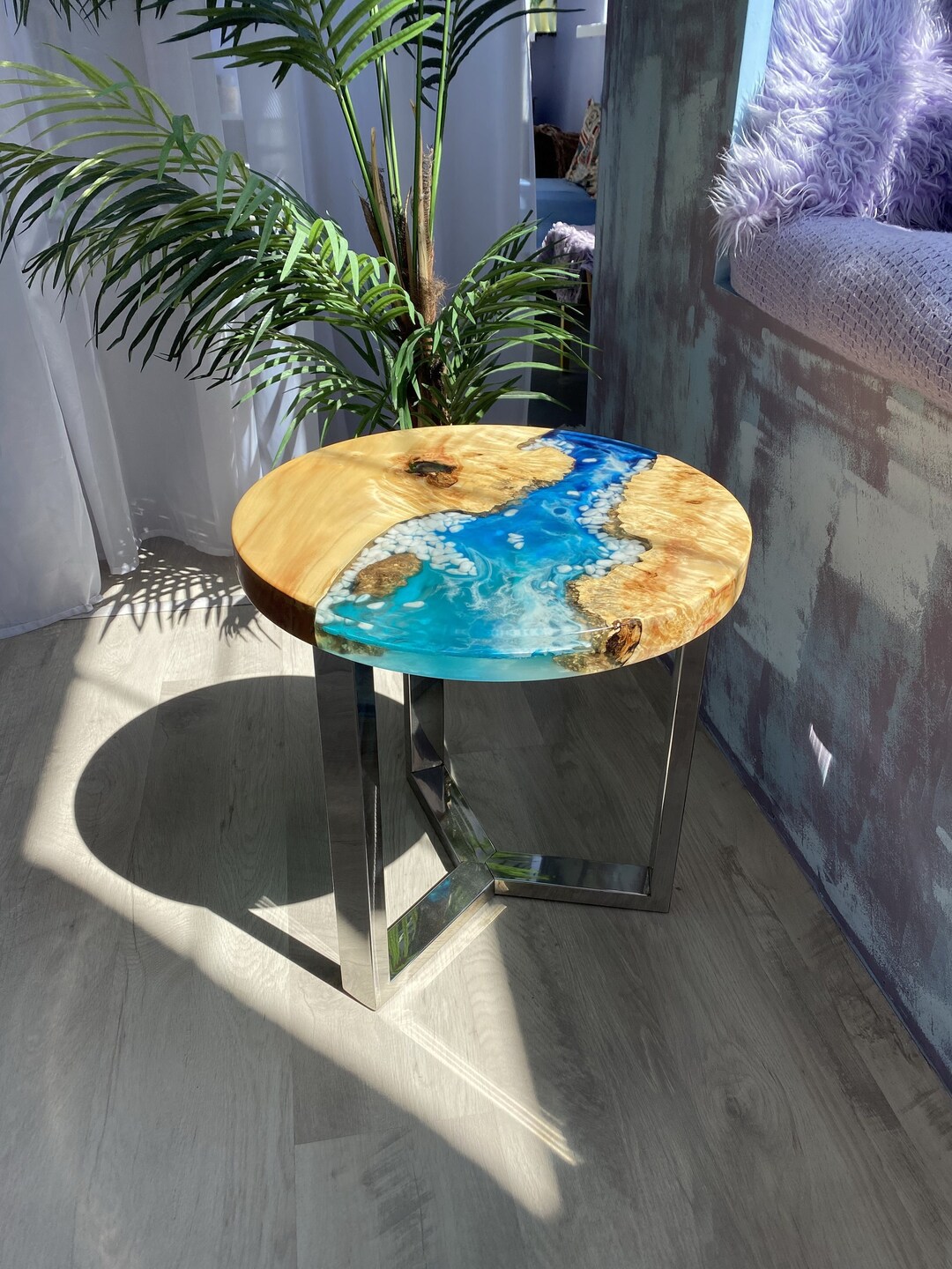 Round Ocean Epoxy Coffee Table, Handmade Resin Art Accent Table ...