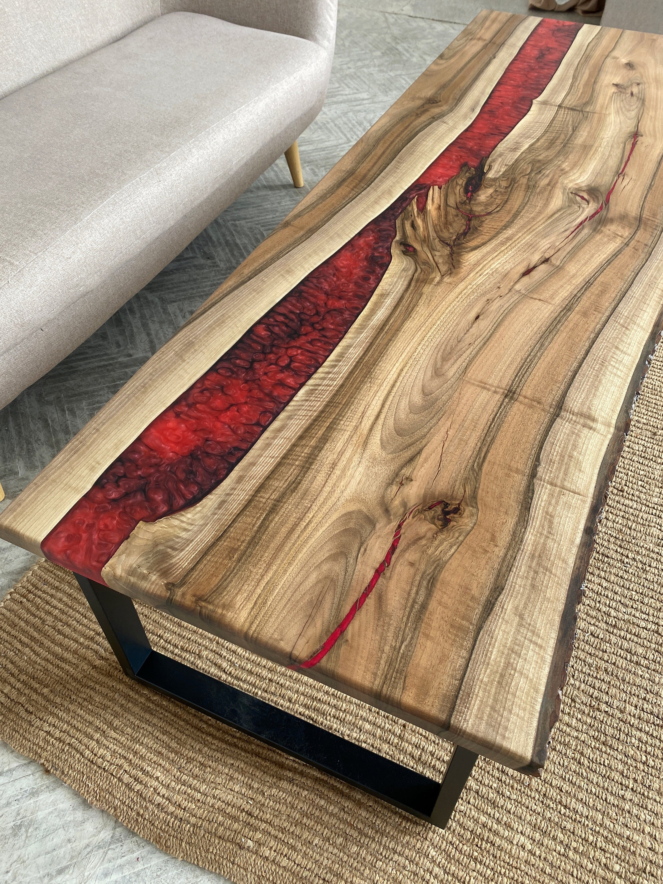 Red Oak Epoxy River Dining Table 333 - KC Custom Hardwoods
