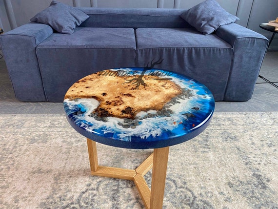 Ocean Resin Coffee Table, Epoxy Round Table, Epoxy Wave Effect, Epoxy Table,  Live Edge Coffee Table, Round Resin Coffee Table, Ocean Decor 