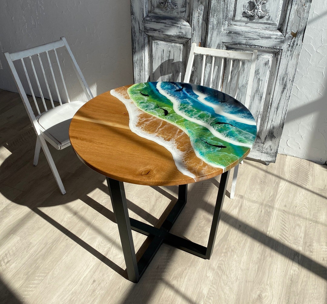 Personalized Epoxy Resin Table, Ocean Round Table, Dining Room Table ...