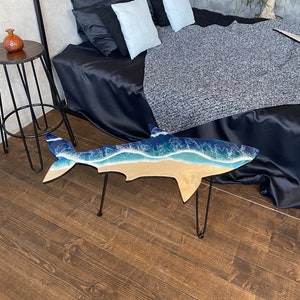 Shark Shape Table, Ocean Epoxy Resin Table, Fish Table, Blue Ocean Art, Wave Epoxy Table