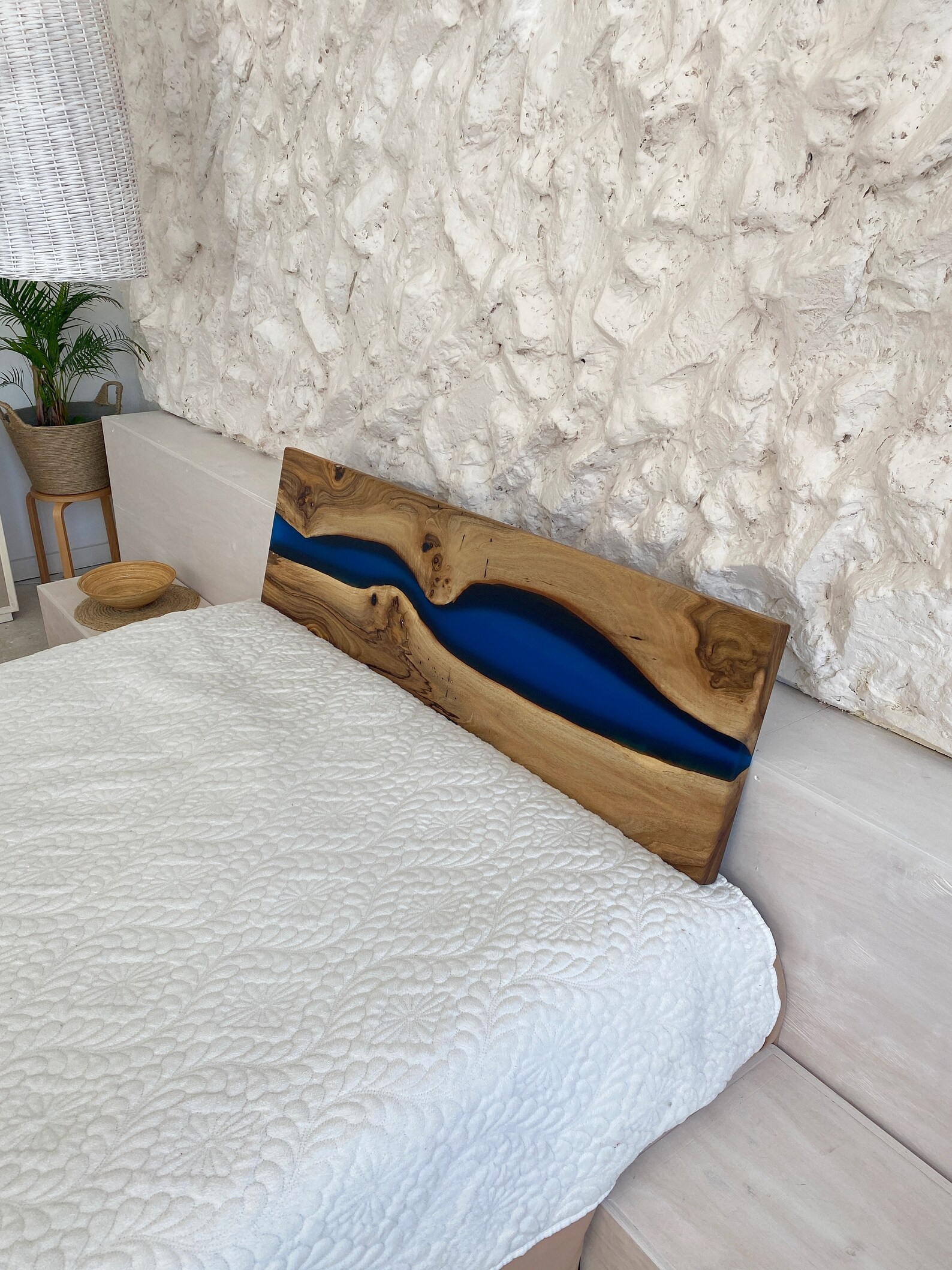 Natural Solid Wood Headboard With Epoxy Resin Bedroom Etsy