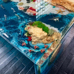 Ocean Epoxy Table Waterfall Table Custom Order Table Aquarium