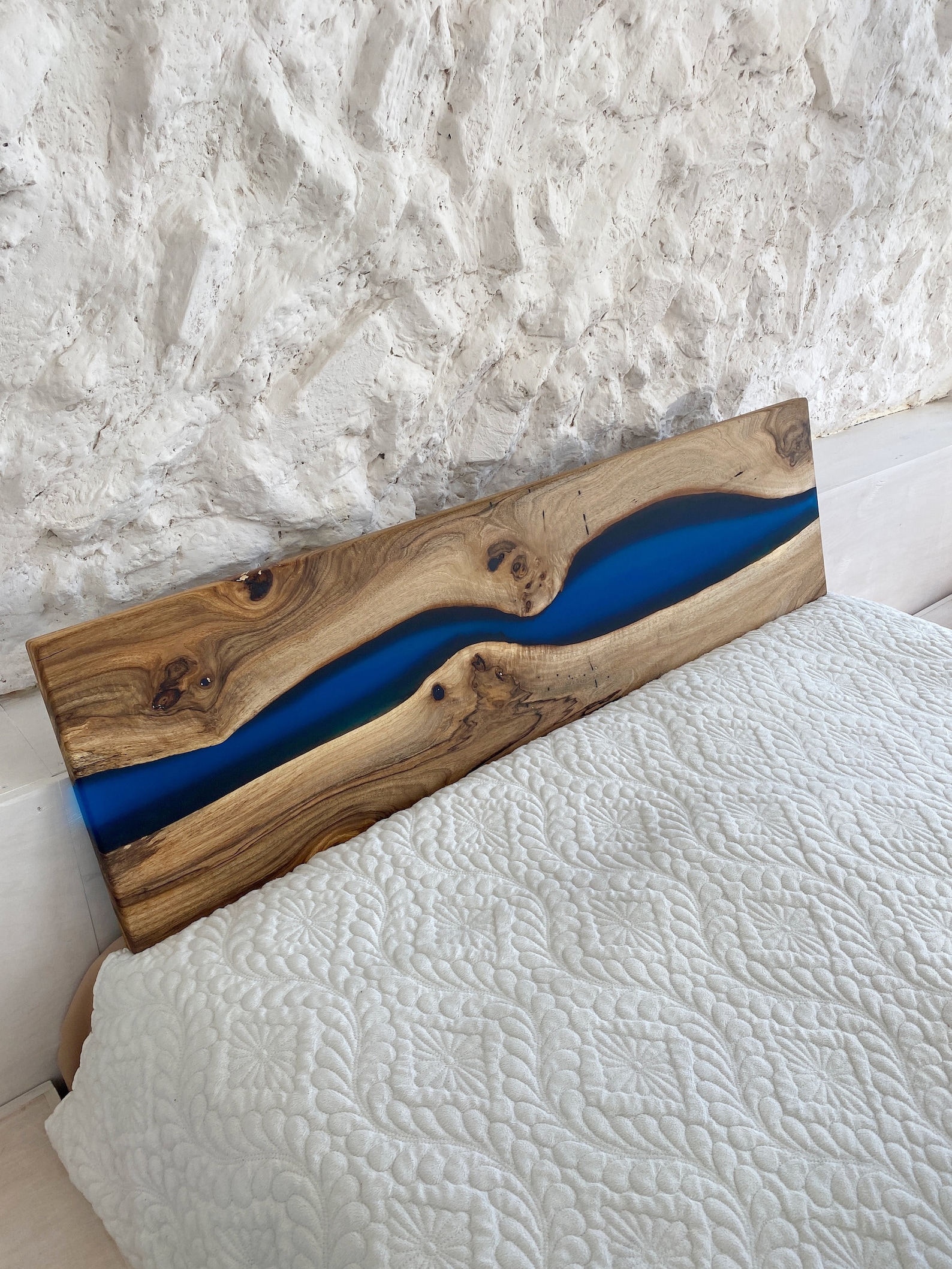 Natural Solid Wood Headboard With Epoxy Resin Bedroom Etsy