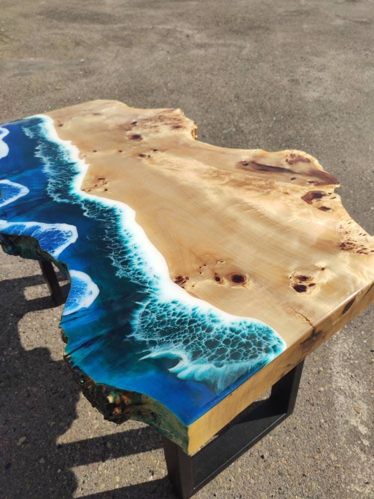 20”D Handcrafted Epoxy Resin Ocean River Beach Table Indoor/Outdoor Coffee  Table