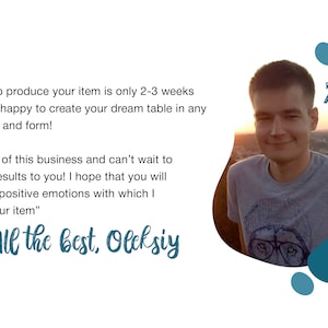 May include: A portrait of a person wearing a grey t-shirt with a graphic print, positioned within a teal-colored organic shape. The text "THUNDER WOOD" appears in the upper right, and the signature "All the best, Oleksiy" is at the bottom.