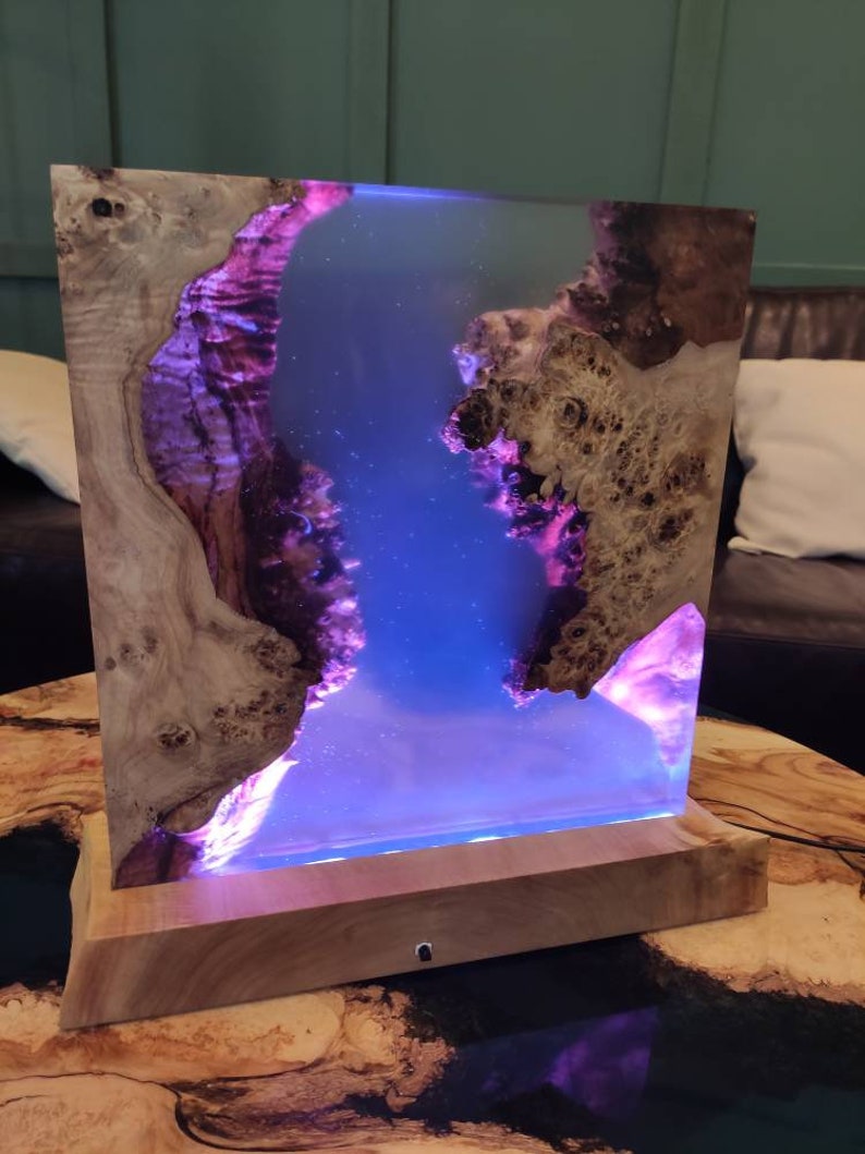 Wood and Epoxy Resin Lamp Night Light Wooden Resin Furniture Etsy