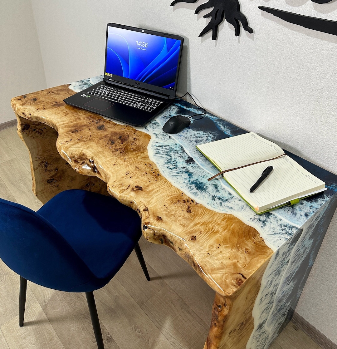 Live Edge Wood Desk, Rustic Computer Table, Home Office Workstation ...