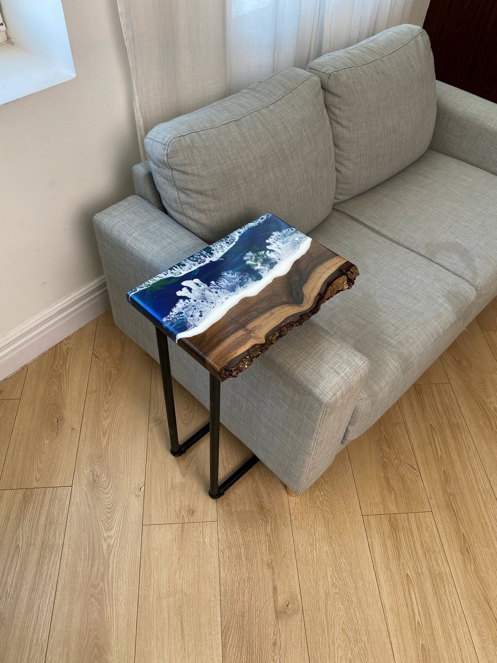 C Shape Couch Table Sofa Arm Table Epoxy Resin Ocean Table Etsy
