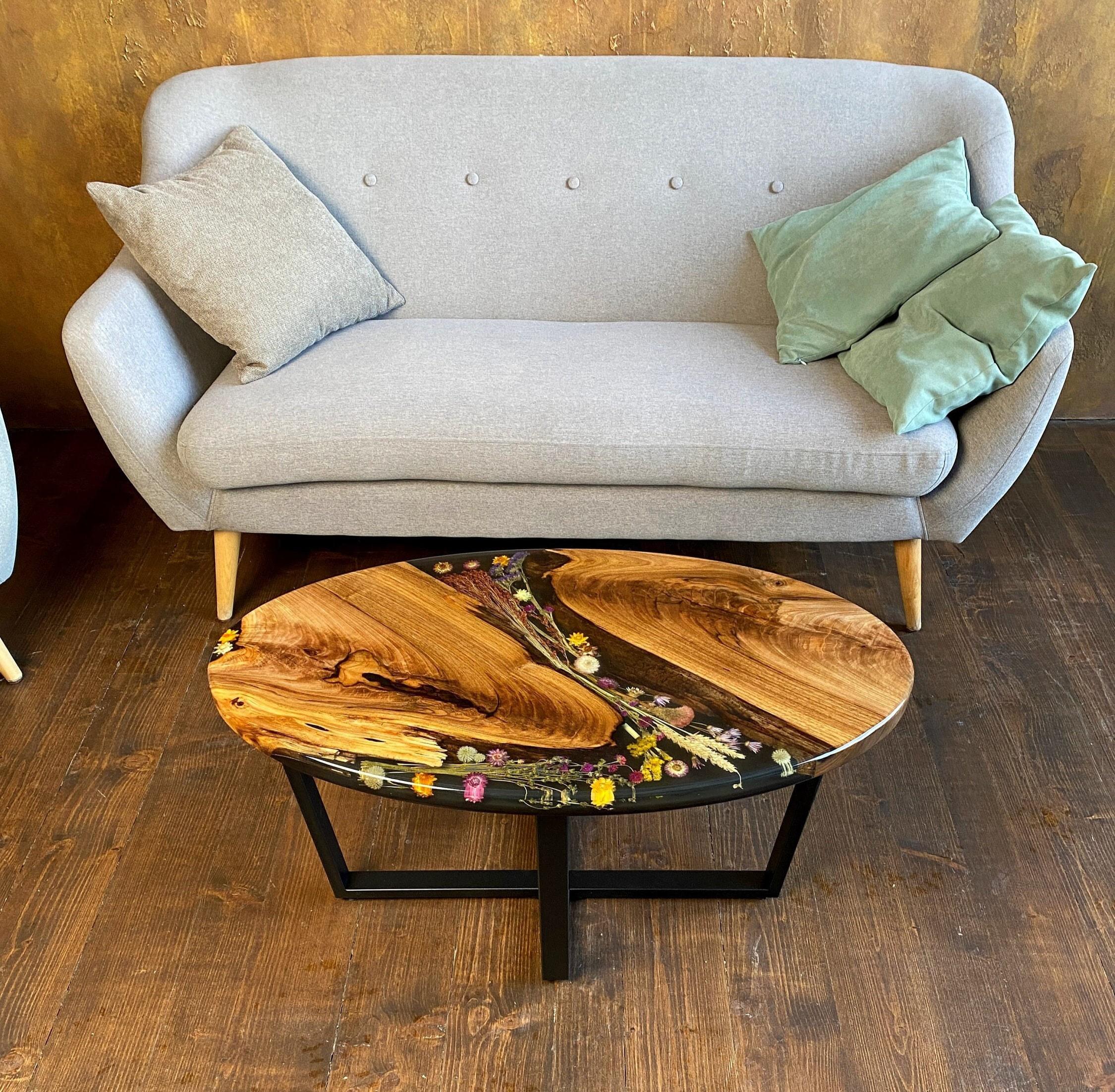 ドライフラワー付きオーバルライブエッジコーヒーテーブル、オーダー