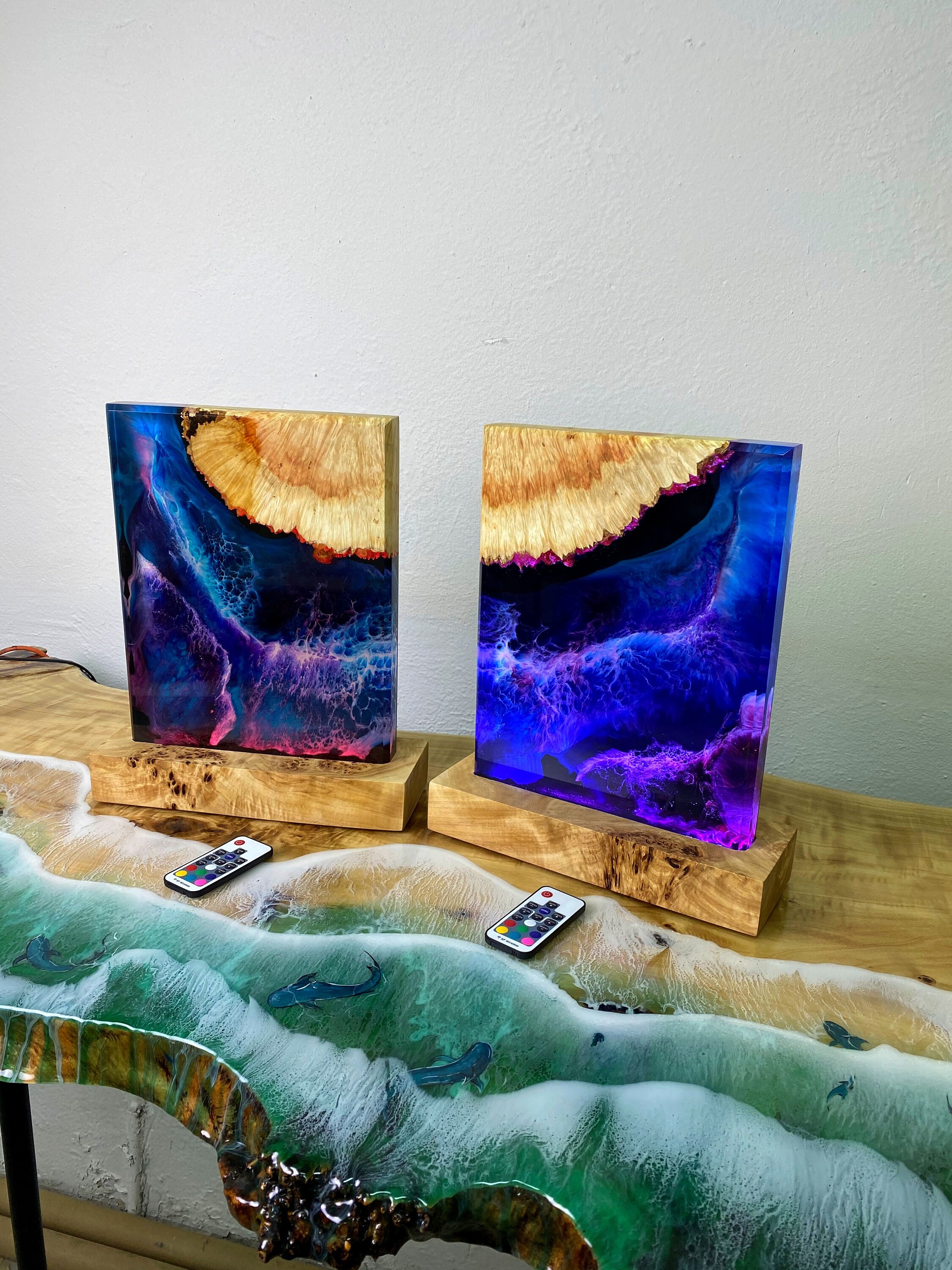 Bed Side Table Lamp Epoxy Resin Lamp Set of 2 Lamps Epoxy Etsy