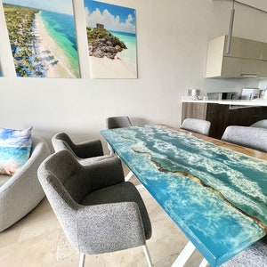 Blue Ocean Resin Epoxy Table, Live Edge Table, Dining Room Table, Made ...