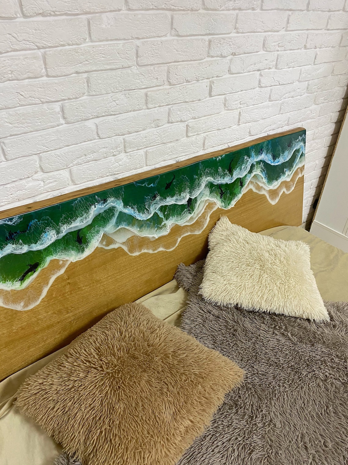 Ocean Wave headboard Live Edge Wood Slab Epoxy furniture Etsy