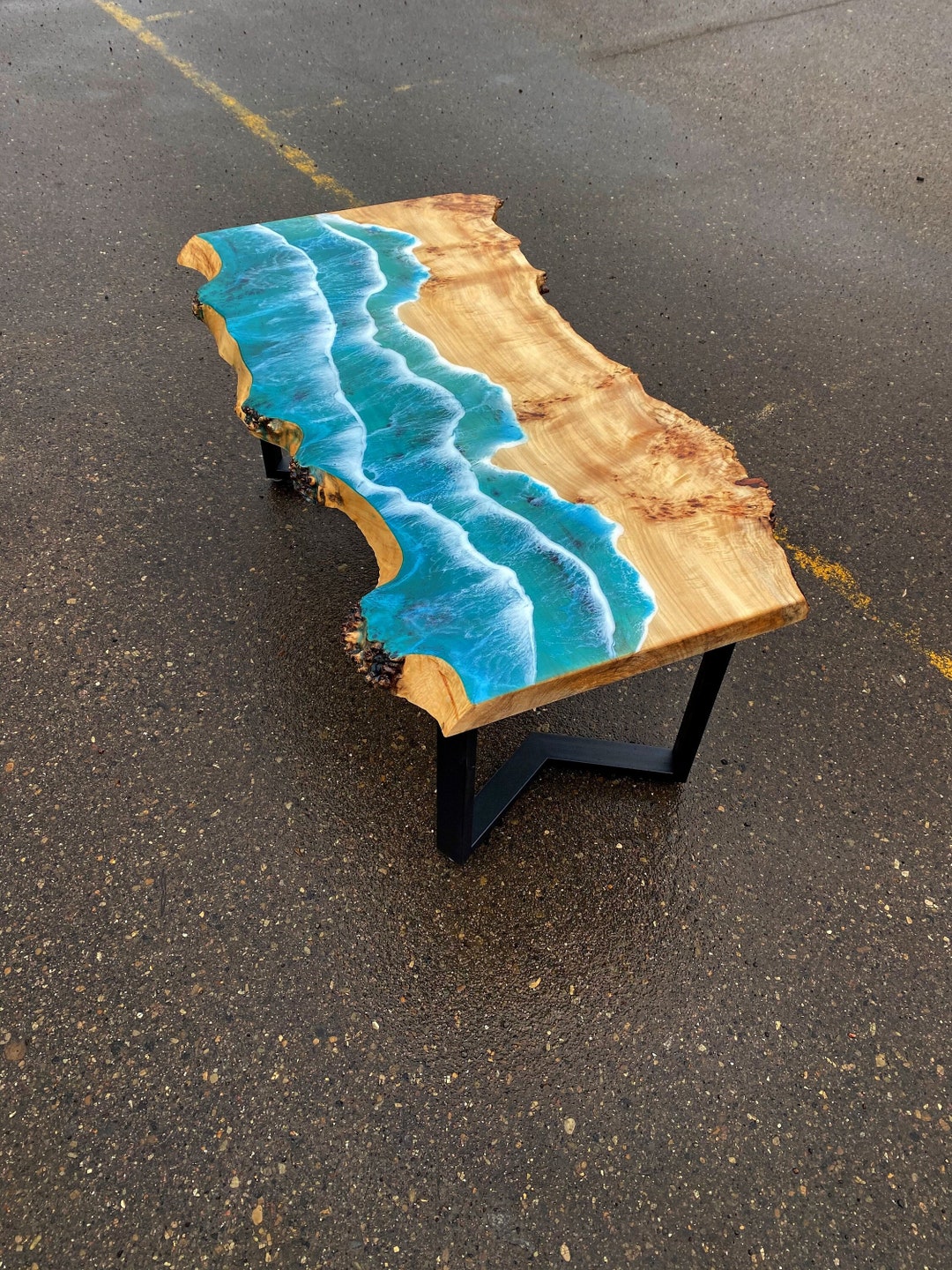 Rustic Ocean Wave Epoxy Resin Table, Live Edge Dining Table, Coffee ...