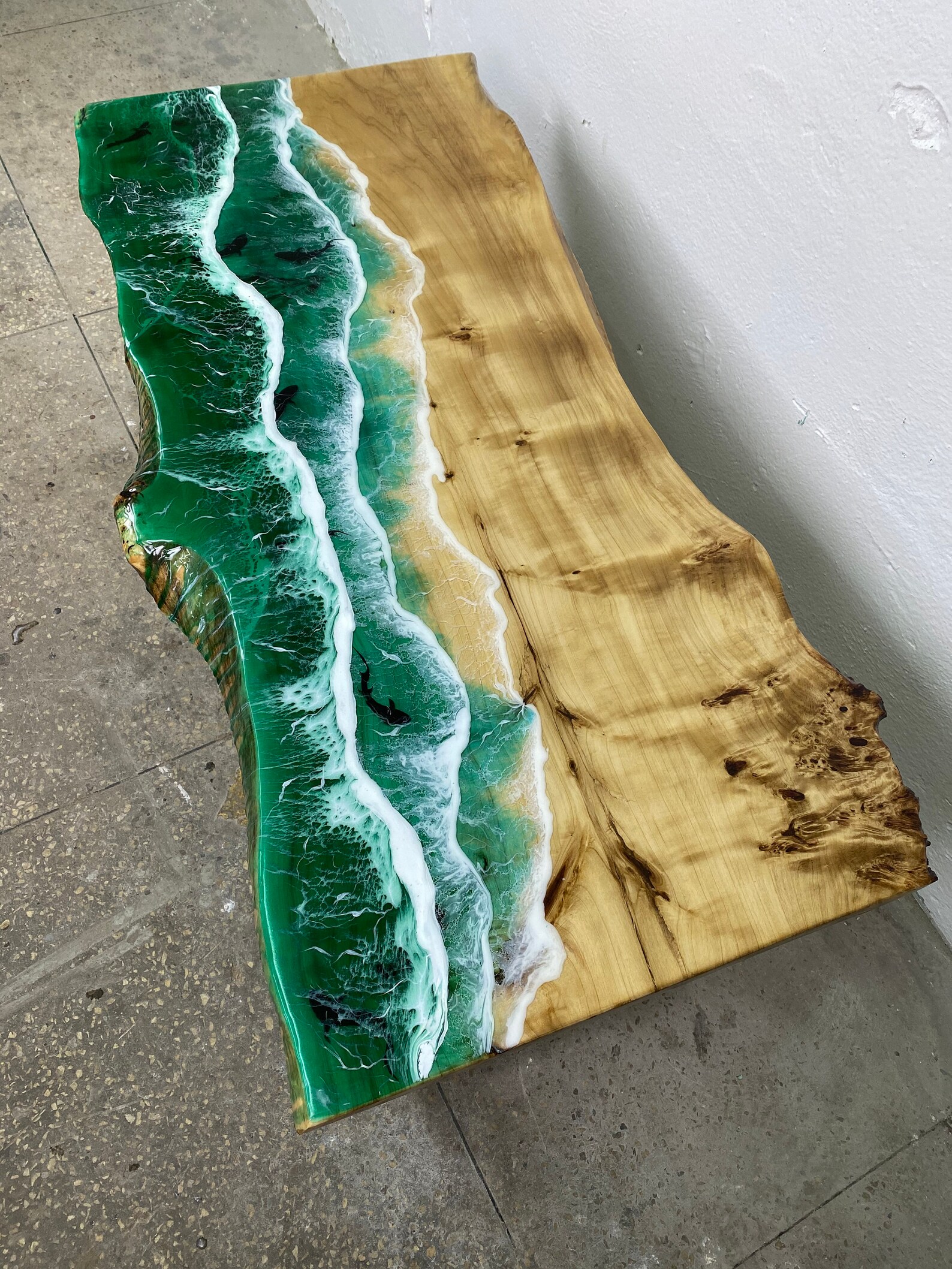Clear epoxy resin table Sea Wave TableLive Edge Ocean Etsy