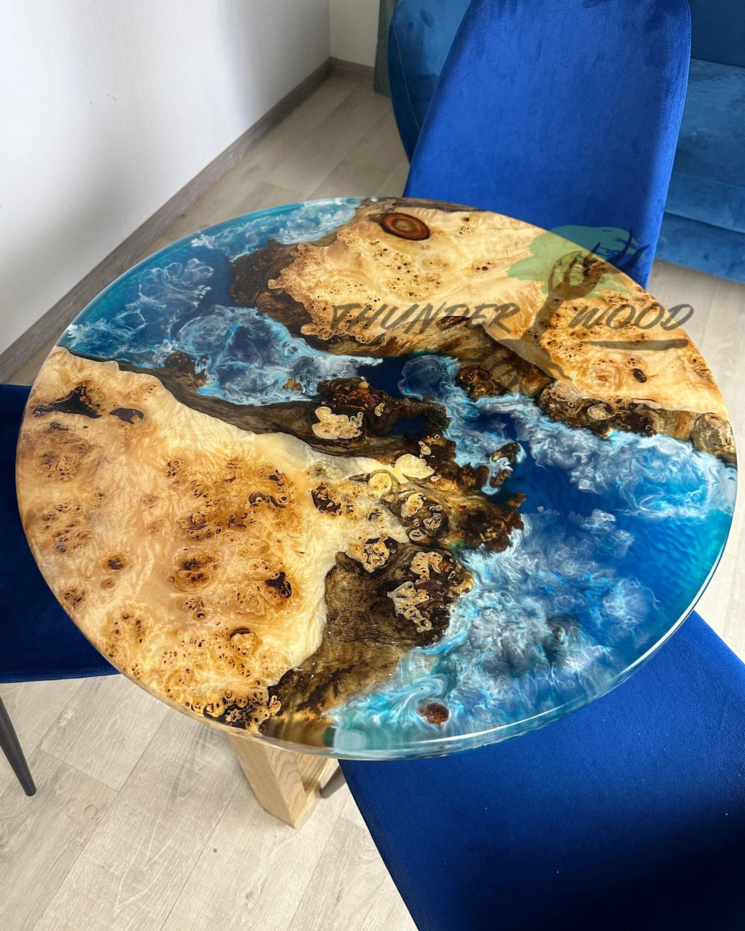 Epoxy Round Dining Table With Ocean Coastal Design, Epoxy Resin Kitchen ...