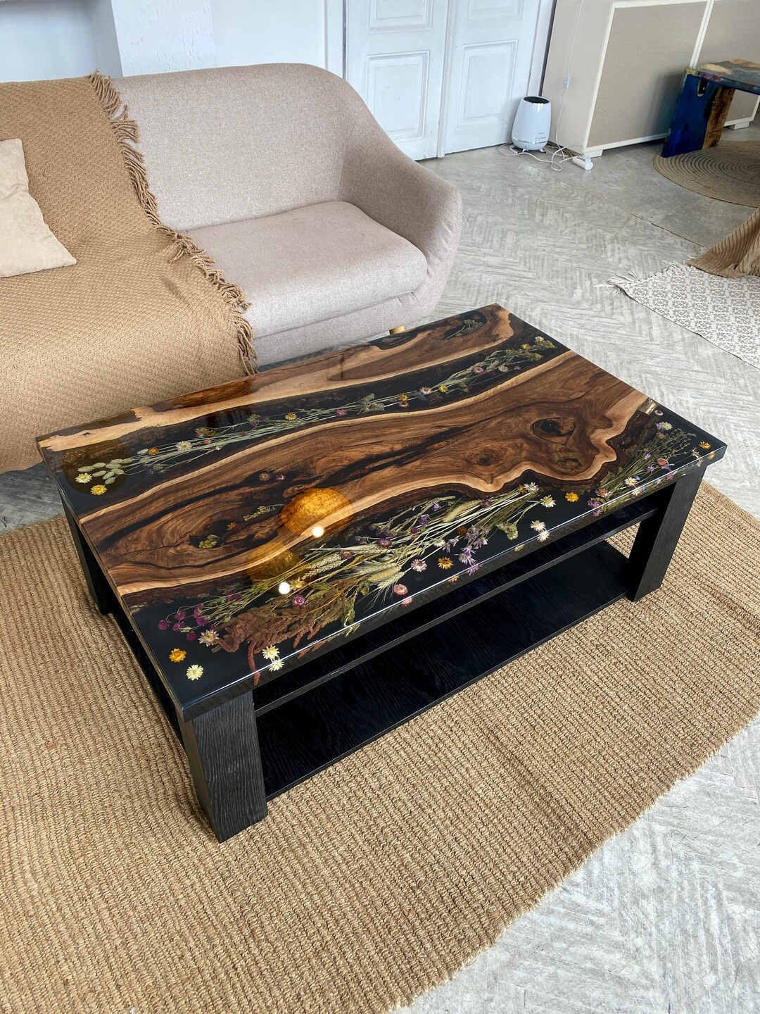 Flower Table, Floral Resin Table, Flower Couch Table, Pressed Flowers